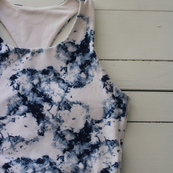 GAP Blue and White Marble High Neck Tank Sports Bra / Work Out Top - Picture 2 of 6